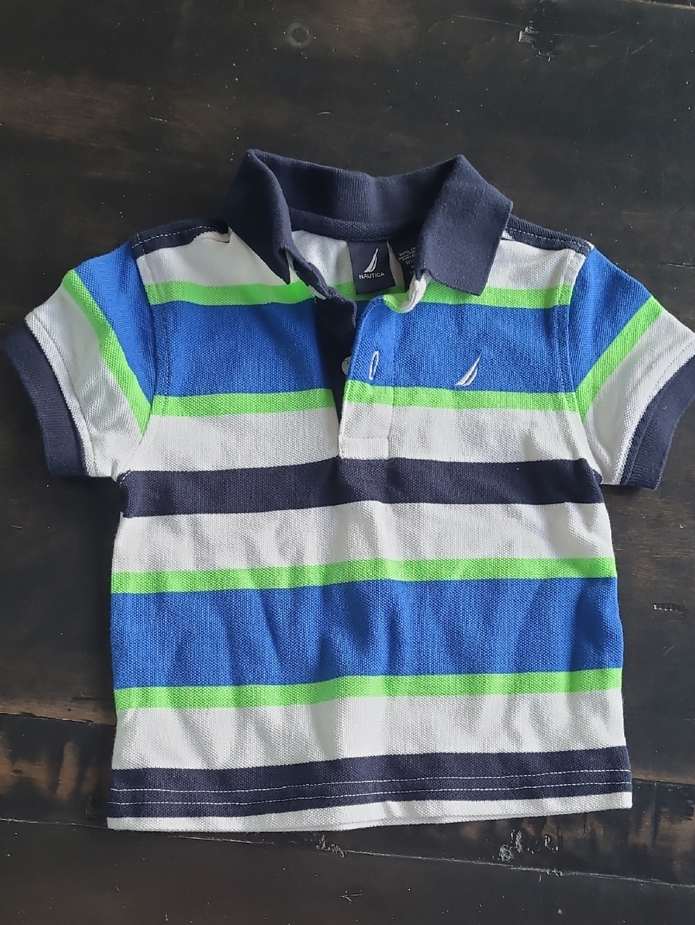 Nautica Boys' Blue & Green Striped Polo Shirt 12m